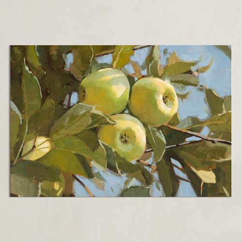 This is a green apple art by Rachel Nelson called the tree amigos