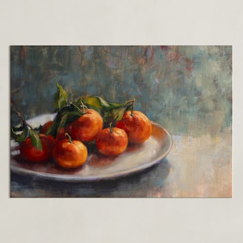 This is a clementine art by Wendy Keller called oranges on a plate