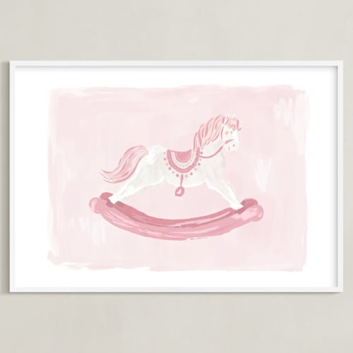 This is a rose nursery wall art by Laura Bercovich called rocking horse
