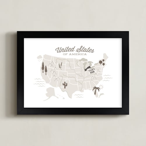 This is a sepia personalized art for kids by Jessie Steury called you are here american map