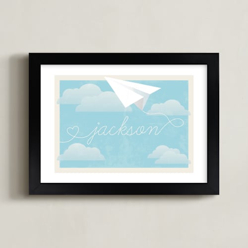 This is a sky blue personalized art for kids by Jennifer Morehead called in flight