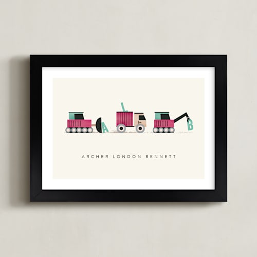 This is a cotton candy personalized art for kids by Erica Krystek called trucker monogram