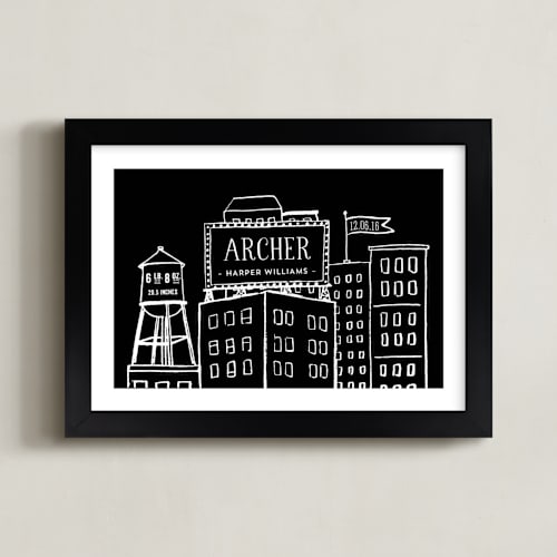 This is a night personalized art for kids by Tanya Lee of Frooted Design called cityscape stats