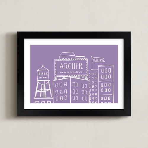 This is a grape personalized art for kids by Tanya Lee of Frooted Design called cityscape stats