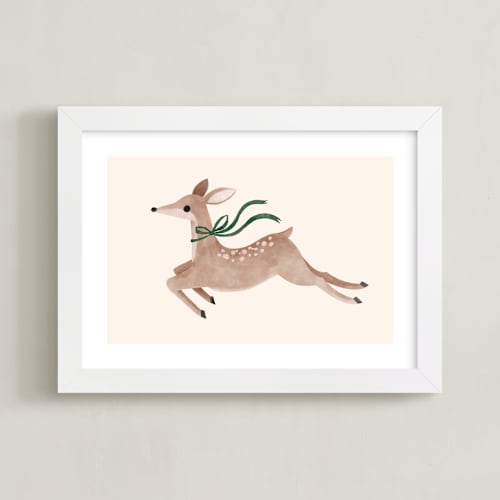 This is a hunter green nursery wall art by Vivian Yiwing called deer with bow