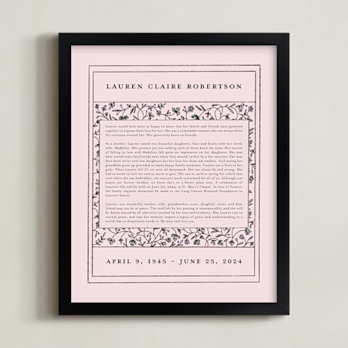 This is a rosebud memorial obituary prints by Stephanie Hawkes called hansen non-photo obituary print