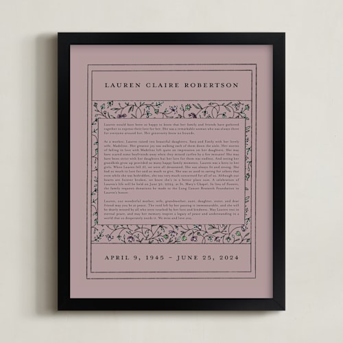 This is a mauve memorial obituary prints by Stephanie Hawkes called hansen non-photo obituary print