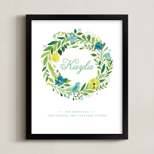 This is a teal nursery wall art by Ariel Rutland called painted wreath