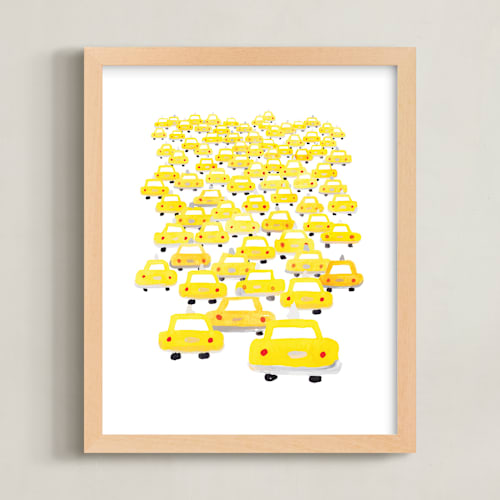 This is a white kids wall art by BernadetteSosa called taxis in traffic