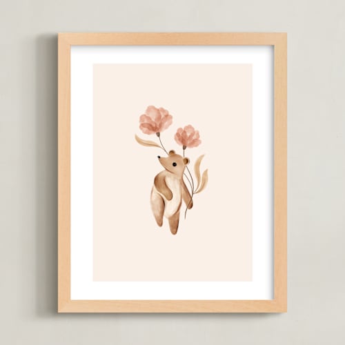 This is a tan art by Vivian Yiwing called bear with flowers