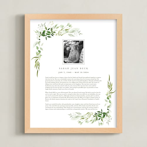 This is a white memorial obituary prints by Leah Bisch called verdure obituary print