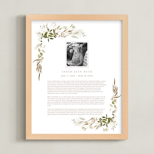 This is a harvest memorial obituary prints by Leah Bisch called verdure obituary print