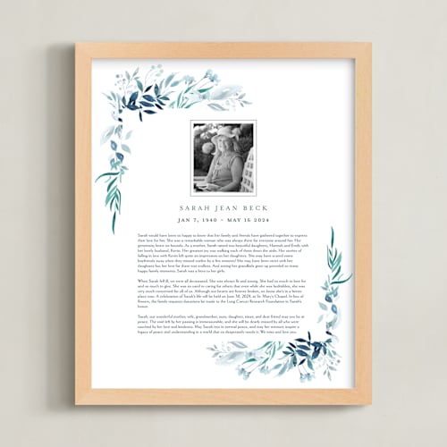 This is a azure memorial obituary prints by Leah Bisch called verdure obituary print