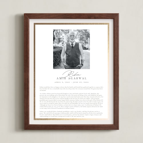 This is a linen foil pressed memorial obituary prints by Nicole Walsh called classic edge