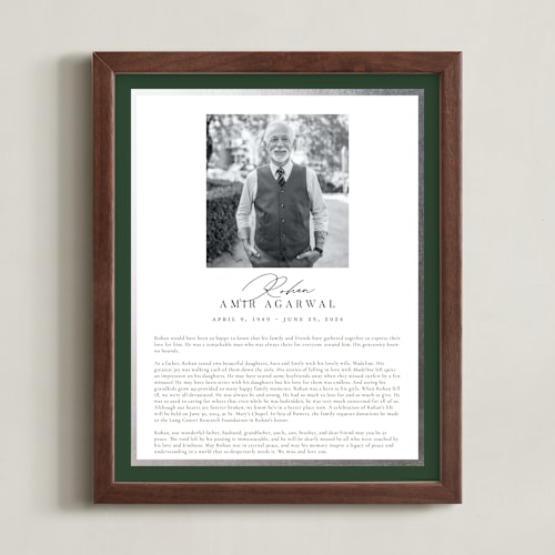 This is a forest foil pressed memorial obituary prints by Nicole Walsh called classic edge