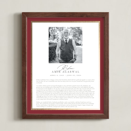 This is a cardinal foil pressed memorial obituary prints by Nicole Walsh called classic edge