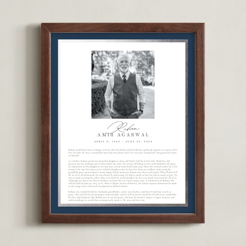 This is a navy foil pressed memorial obituary prints by Nicole Walsh called classic edge