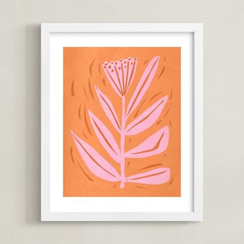 This is a peach sorbet kids wall art by Brandie Stonge called tall flower