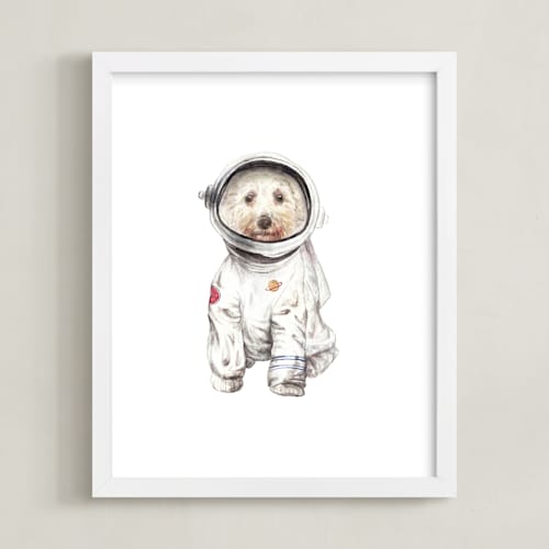 This is a outer space kids wall art with standard by Lauren Rogoff called laika the space pup