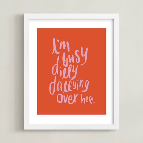 This is a tangerine kids wall art by Inkblot Design called dillydally all day