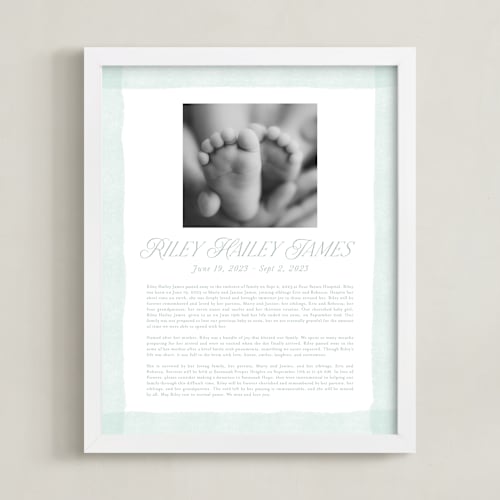 This is a mint memorial obituary prints by Jackie Crawford called brush stroke obituary print