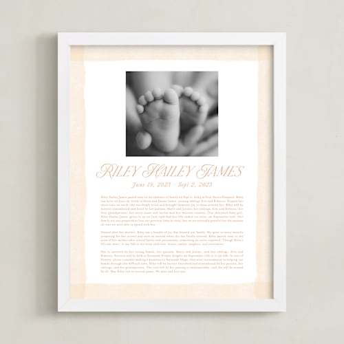 This is a tangerine memorial obituary prints by Jackie Crawford called brush stroke obituary print