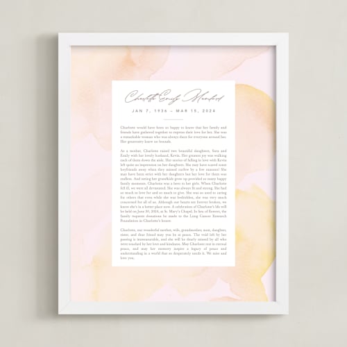 This is a mimosa memorial obituary prints by Creo Study called flow non-photo obituary print