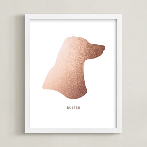 This is a rose gold silhouette art by Minted called custom pet silhouette foil art