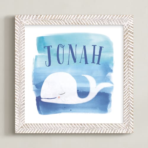 This is a ocean blue personalized art for kids by Lindsay Megahed called watercolor whale