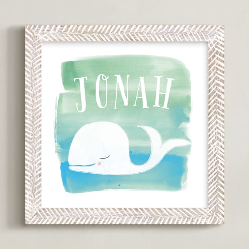 This is a sea glass personalized art for kids by Lindsay Megahed called watercolor whale