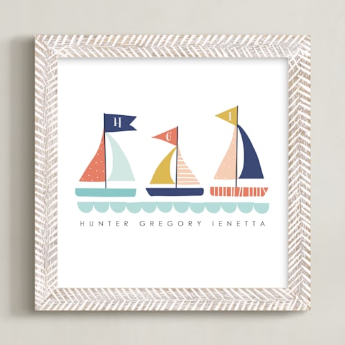 This is a sea blue personalized art for kids by Lisa Nelson called sailing away