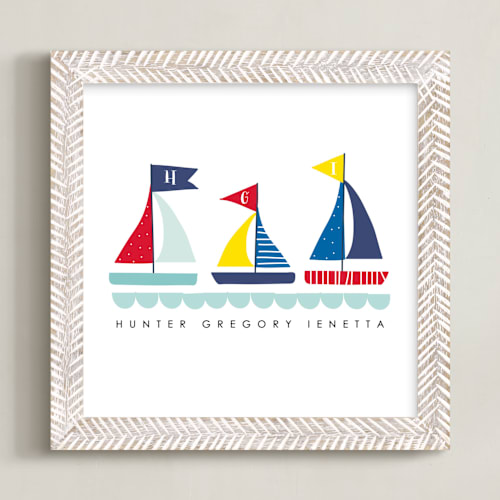 This is a bright sails personalized art for kids by Lisa Nelson called sailing away
