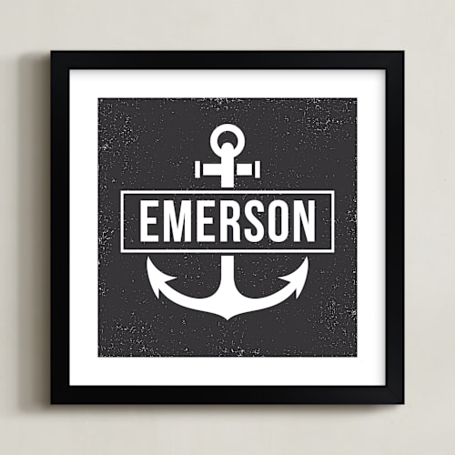 This is a charcoal personalized art for kids by Heather Francisco called anchored