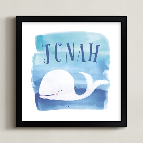This is a ocean blue personalized art for kids by Lindsay Megahed called watercolor whale