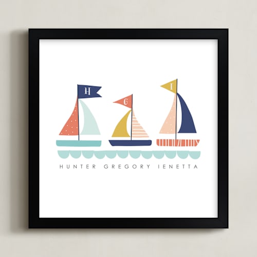 This is a sea blue personalized art for kids by Lisa Nelson called sailing away