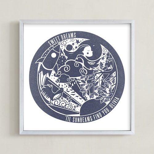 This is a navy nursery wall art by Tanya Lee of Frooted Design called sweet dreams 'til sunbeams find you 