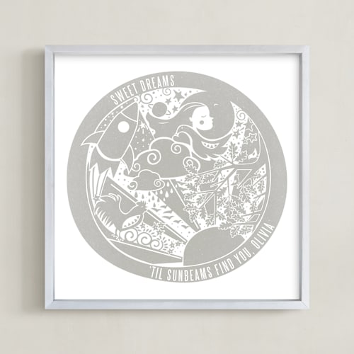 This is a grey nursery wall art by Tanya Lee of Frooted Design called sweet dreams 'til sunbeams find you 