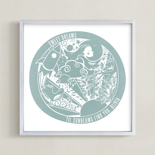 This is a teal nursery wall art by Tanya Lee of Frooted Design called sweet dreams 'til sunbeams find you 