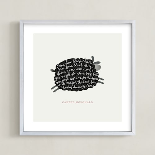 This is a cream nursery wall art by chocomocacino called jumping black sheep