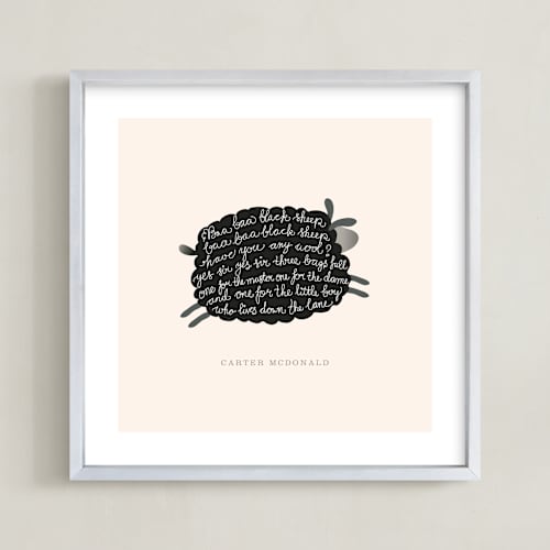 This is a peach nursery wall art by chocomocacino called jumping black sheep