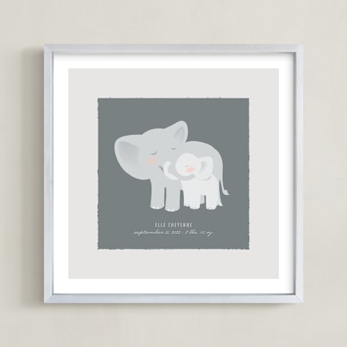 This is a soft grey nursery wall art by Lori Wemple called a mother's love - elephants