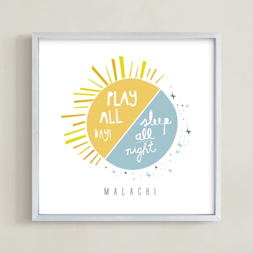 This is a orange jasmine nursery wall art by Lisa Nelson called play all day, sleep all night