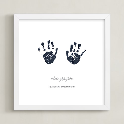 This is a midnight blue photos to art by Minted called handprints: custom print