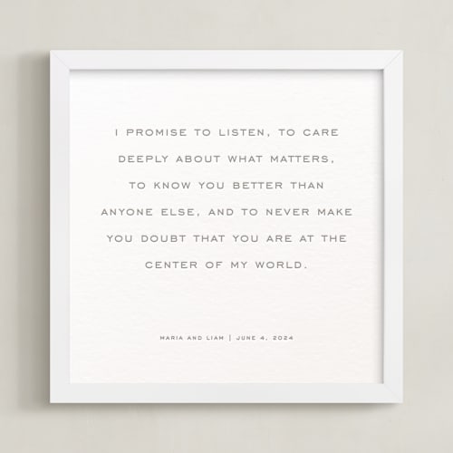 This is a warm gray photos to art by Minted called your vows: square custom letterpress print 