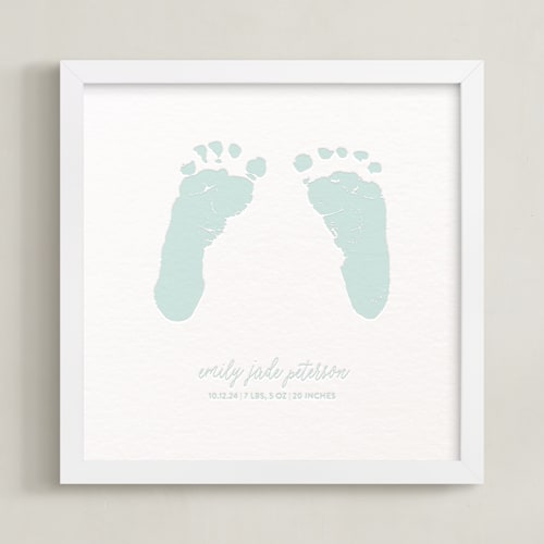 This is a frosted mint photos to art by Minted Custom called footprints: custom letterpress print