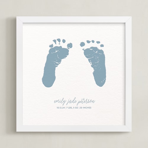 This is a dusk blue photos to art by Minted Custom called footprints: custom letterpress print