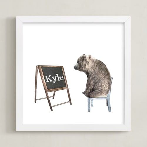 This is a brown bear personalized art for kids by Maja Cunningham called message on a blackboard