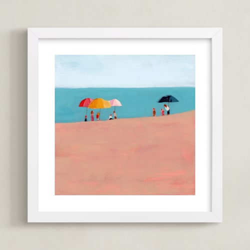 This is a turquoise kids wall art by Lindsay Megahed called beach umbrellas