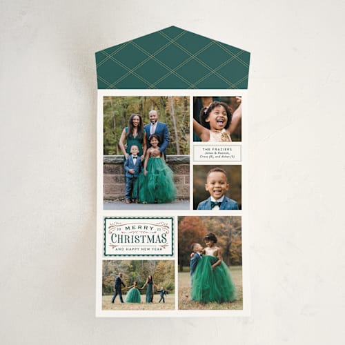 This is a evergreen all in one holiday cards with standard by Jill Means called vintage labels printing on value cover in all-in-one