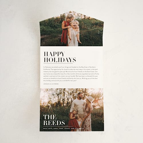 This is a snow all in one holiday cards with standard by Jessica Williams called simple stack printing on value cover in all-in-one